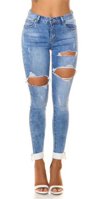 hoge taille destroyed look skinny jeans blauw